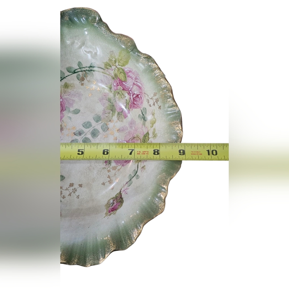 Antique La Belle China Oval Shape Serving Dish Gold Edges Pink Roses Vintage - Picture 10 of 11